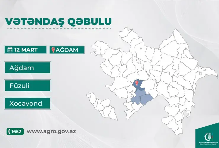 Kənd təsərrüfatı naziri Məcnun Məmmədov Ağdamda vətəndaşları qəbul edəcək